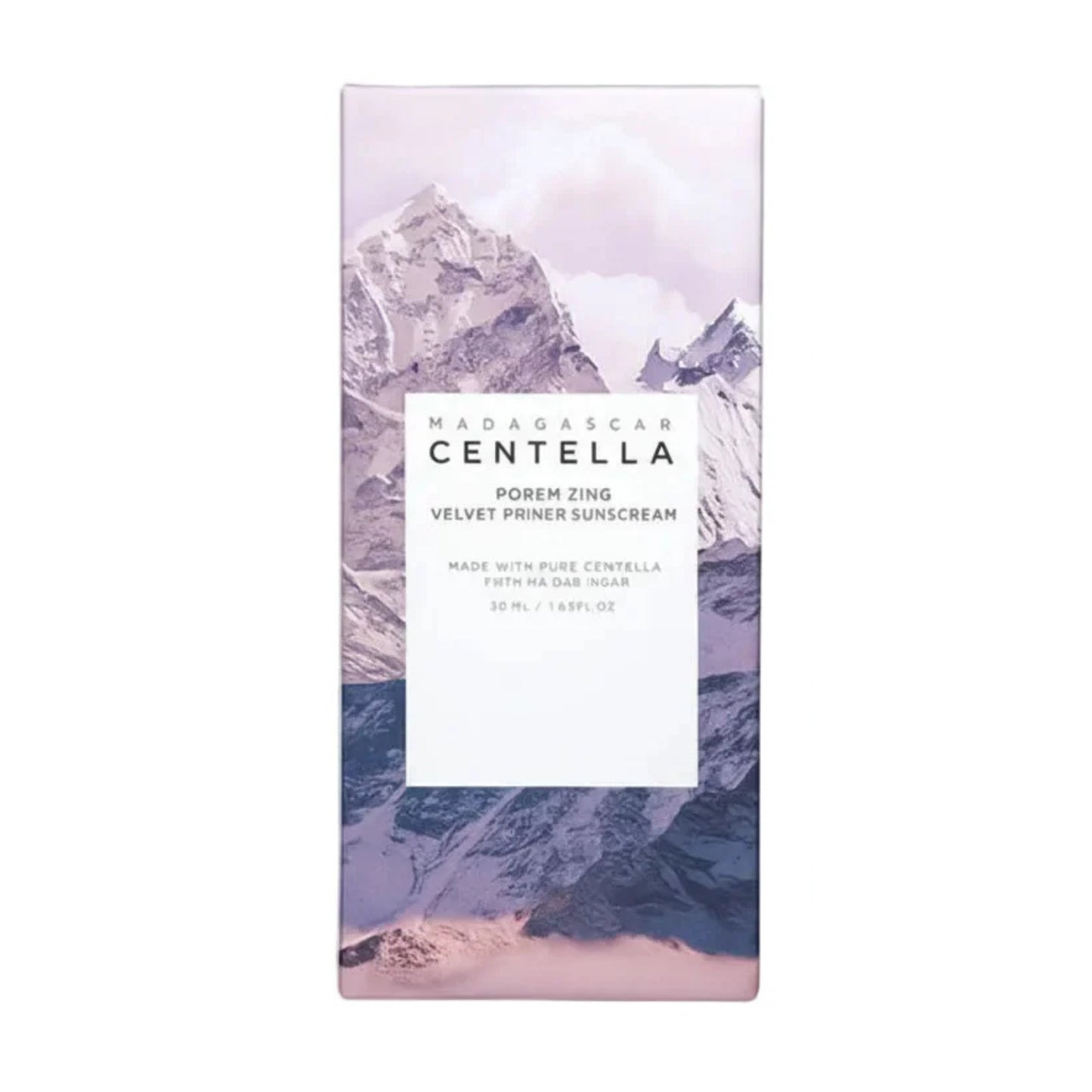 Product packaging with mountain design and text on a white background
