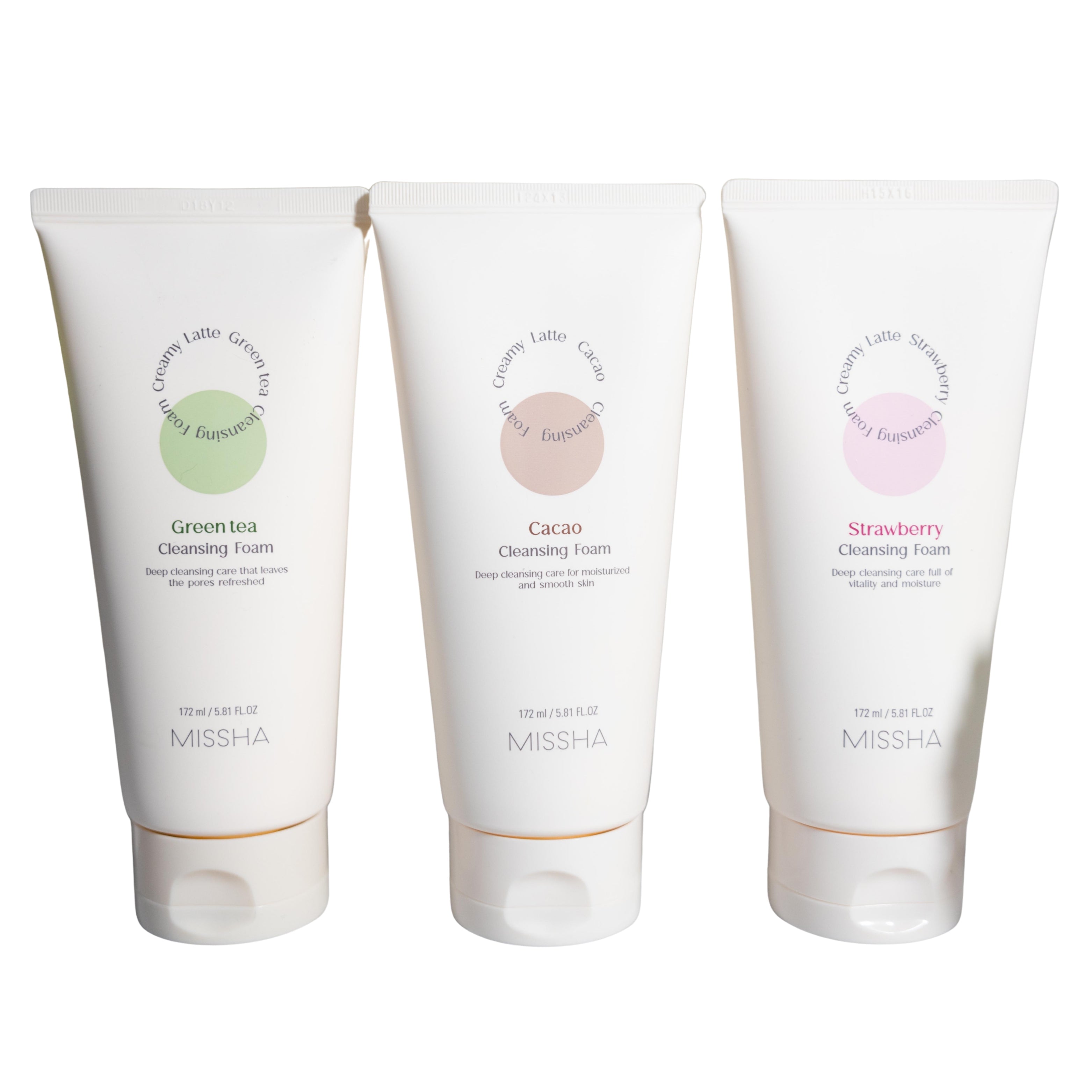 MISSHA Creamy Latte Cleansing Foam | Green Tea, Strawberry, Cacao